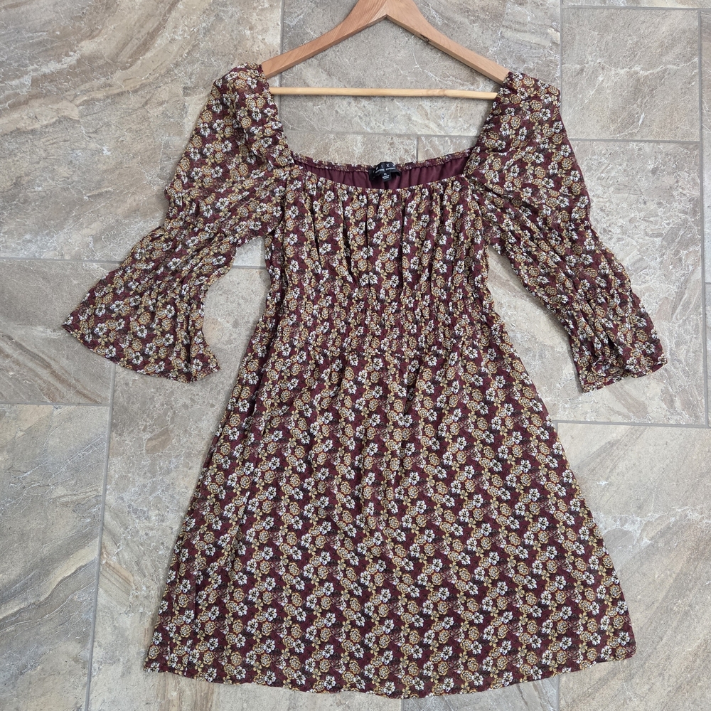 Trixxi Burgundy Floral Long Sleeve Dress